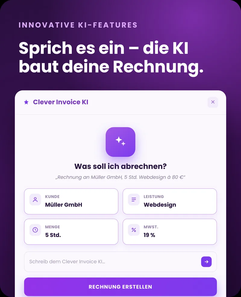 Innovative KI-Features – sprich es ein, die KI baut deine Rechnung