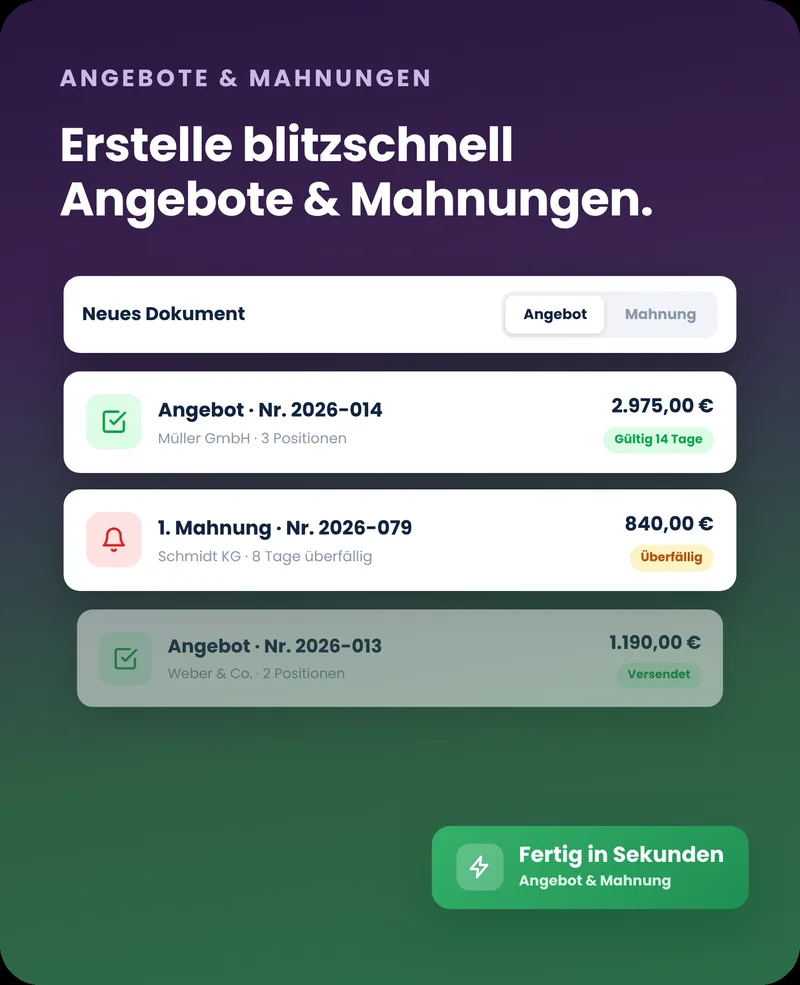 Angebote & Mahnungen – erstelle blitzschnell Angebote & Mahnungen