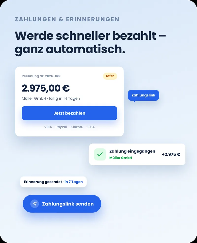 Zahlungen & Erinnerungen – werde schneller bezahlt, ganz automatisch